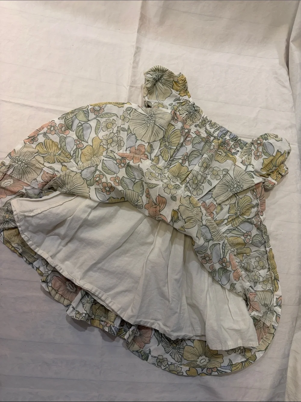 Sigrid Olsen White Floral Smocked Dress with Yellow, Pink & Blue Flowers
